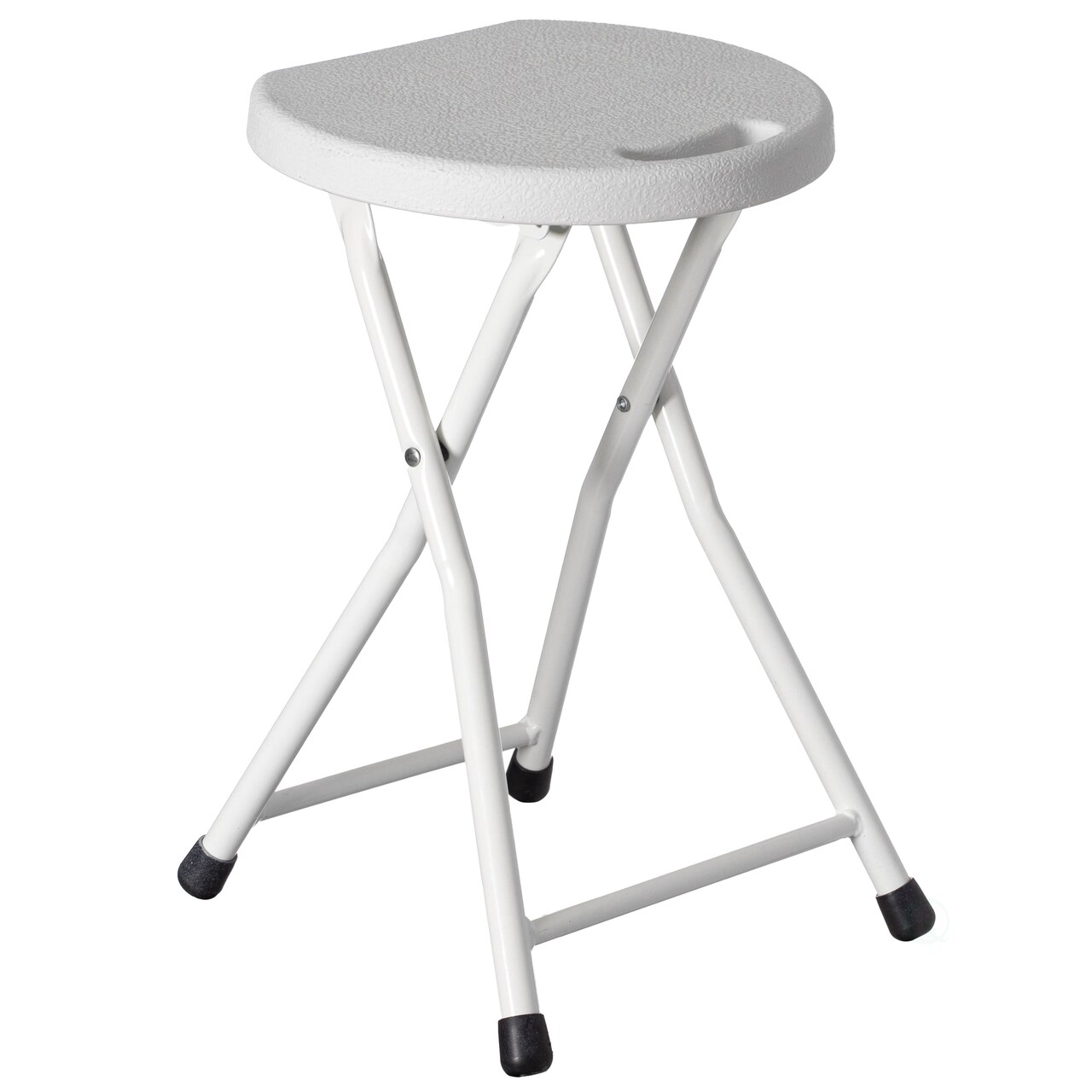 Basicwise 18-inch Portable Folding Stool with Handle Compact Chair with Non-Slip Feet and Metal Frame Legs for Indoor & Outdoor Use Ideal for Dorm Kitchen Vanity Game Room Garden Porch & Home Bar